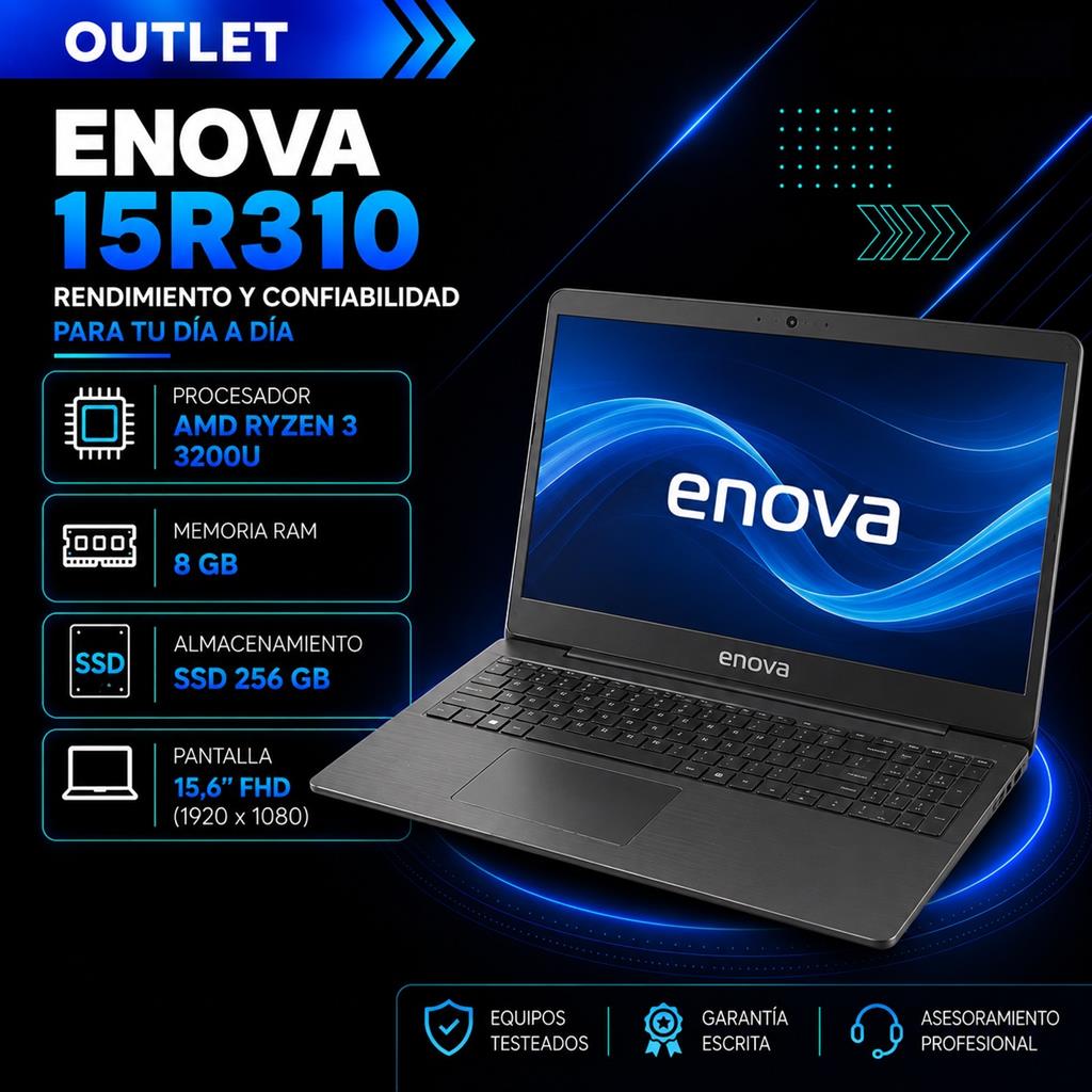 Enova 15R310 Ryzen 3 3200U 8GB RAM 256GB SSD Pantalla 15,6" FHD – Exhibición