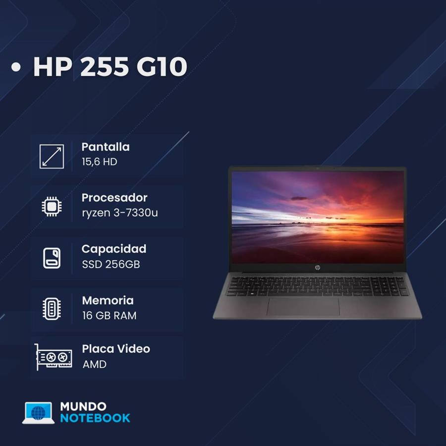 HP 255 G10 Ryzen 3 7330U 16GB RAM 256GB SSD Pantalla 15,6" HD