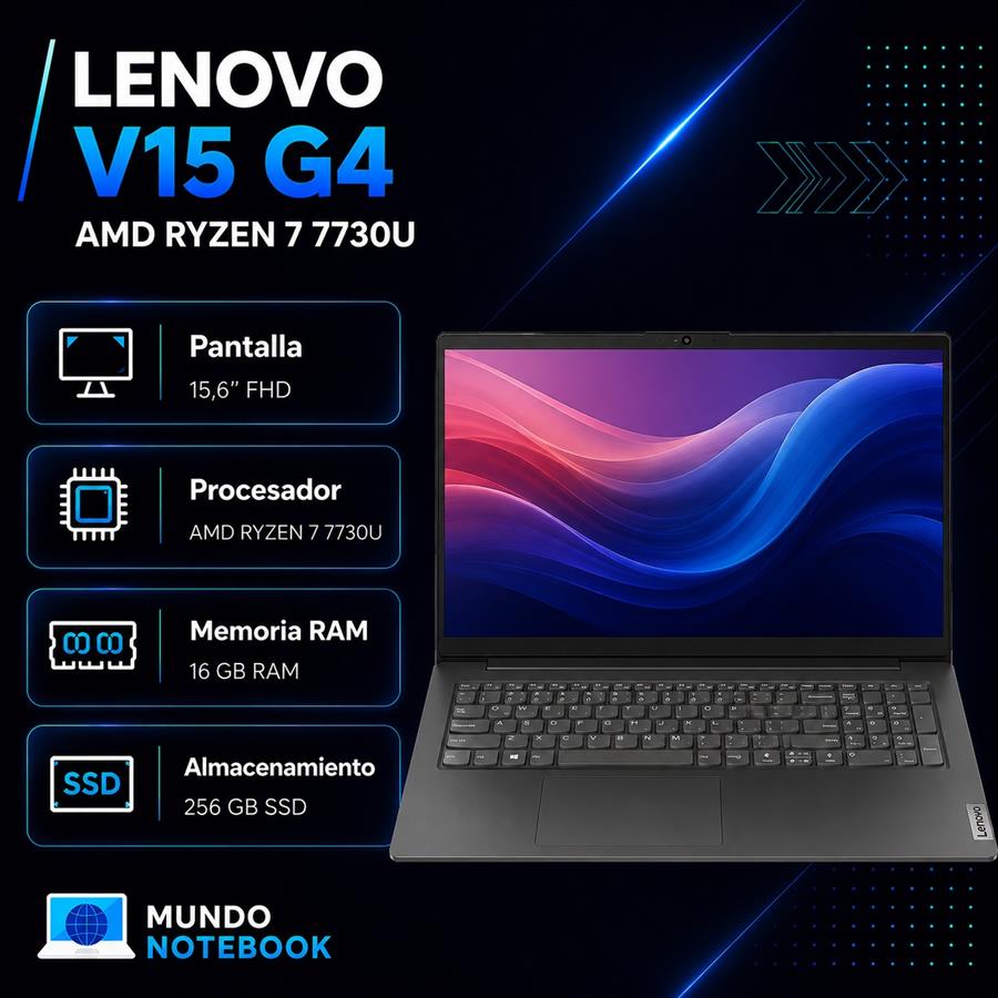 Lenovo V15 G4 Ryzen 7 7730U 16GB RAM 256GB SSD Pantalla 15,6" FHD