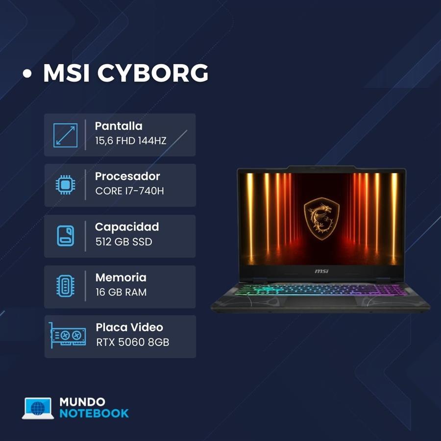 MSI Cyborg i7 16GB RAM 512GB SSD RTX 5060 8GB Pantalla 15,6" FHD 144Hz