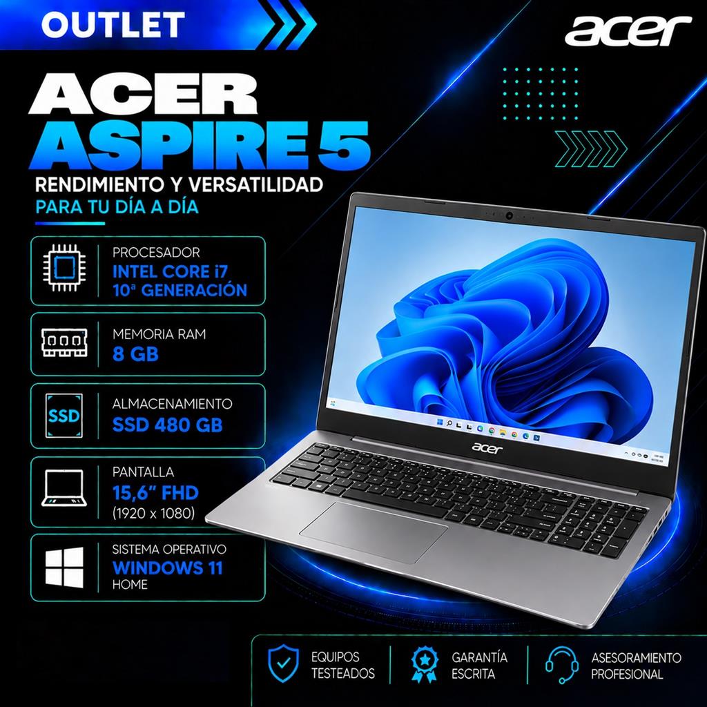 Acer Aspire 5 A515-54 Intel Core i7 10ª Gen 8GB RAM 480GB SSD 15,6" FHD