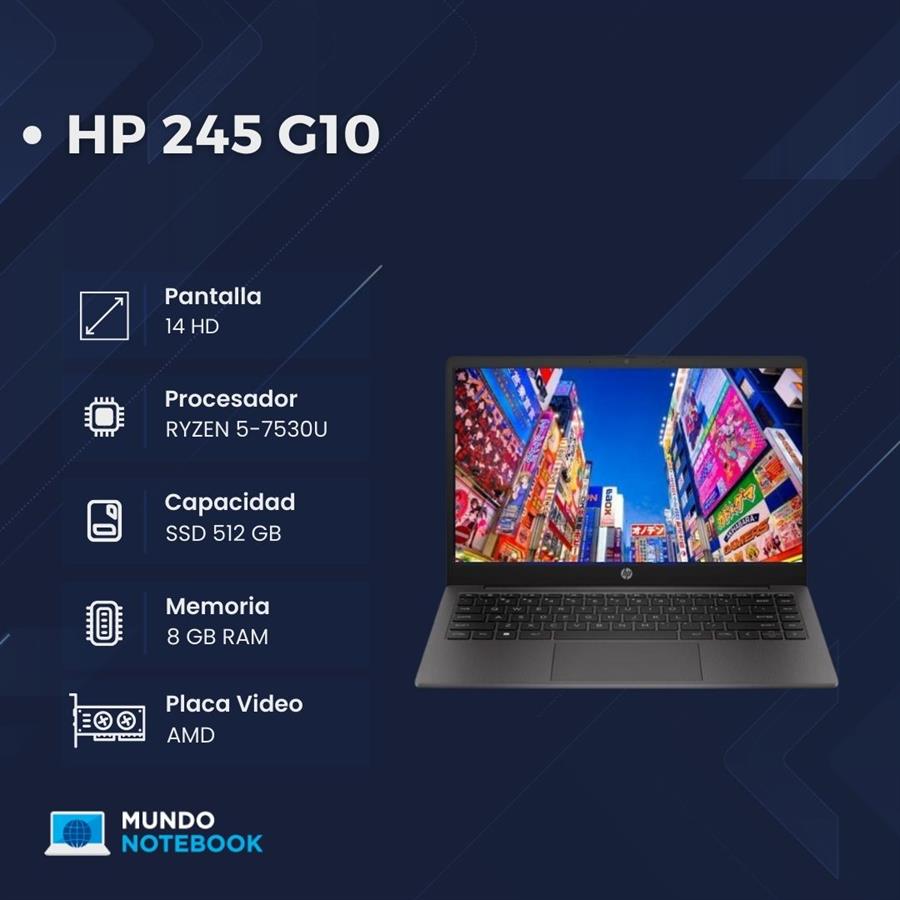 HP 245 G10 Ryzen 5 7530U 8GB RAM 512GB SSD Pantalla 14" HD