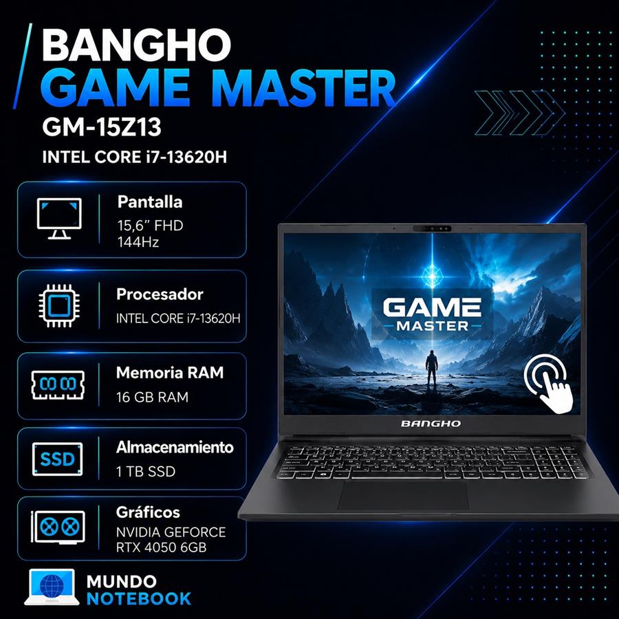 Banghó Game Master GM-15Z13 i7-13620H 16GB RAM 1TB SSD RTX 4050 6GB Pantalla 15,6" FHD 144Hz