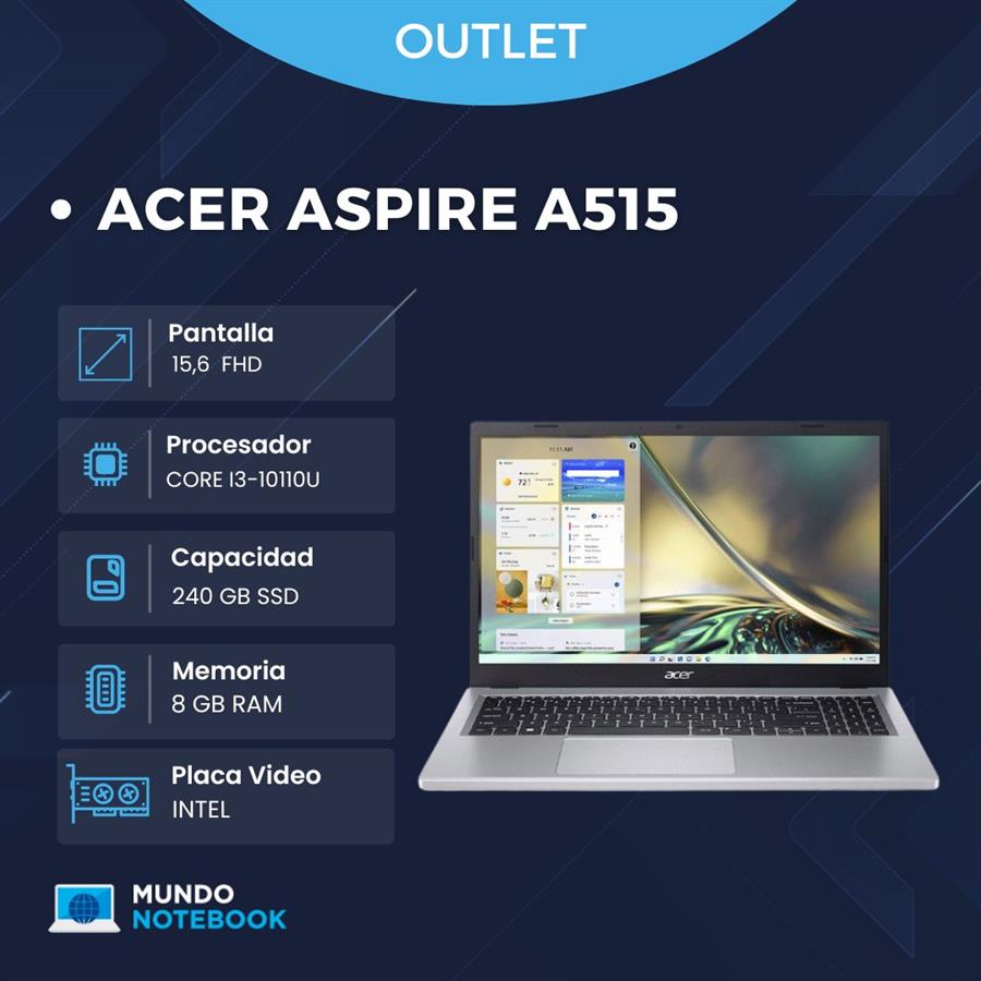 Acer Aspire A515 Intel Core i3-10110U 8GB RAM 256GB SSD Pantalla 15,6" FHD