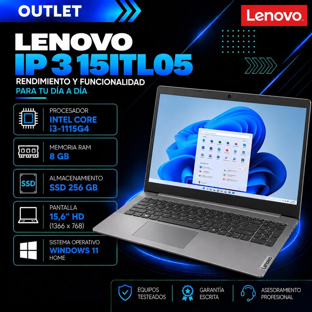 Lenovo IdeaPad 3 15ITL05 Core i3-1115G4 8GB RAM 256GB SSD 15,6" HD Windows 11