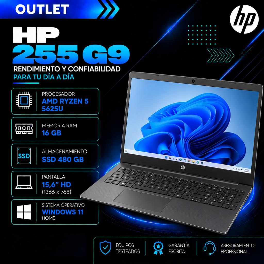 HP 255 G9 Ryzen 5 5625U 16GB RAM 480GB SSD Pantalla 15,6" HD