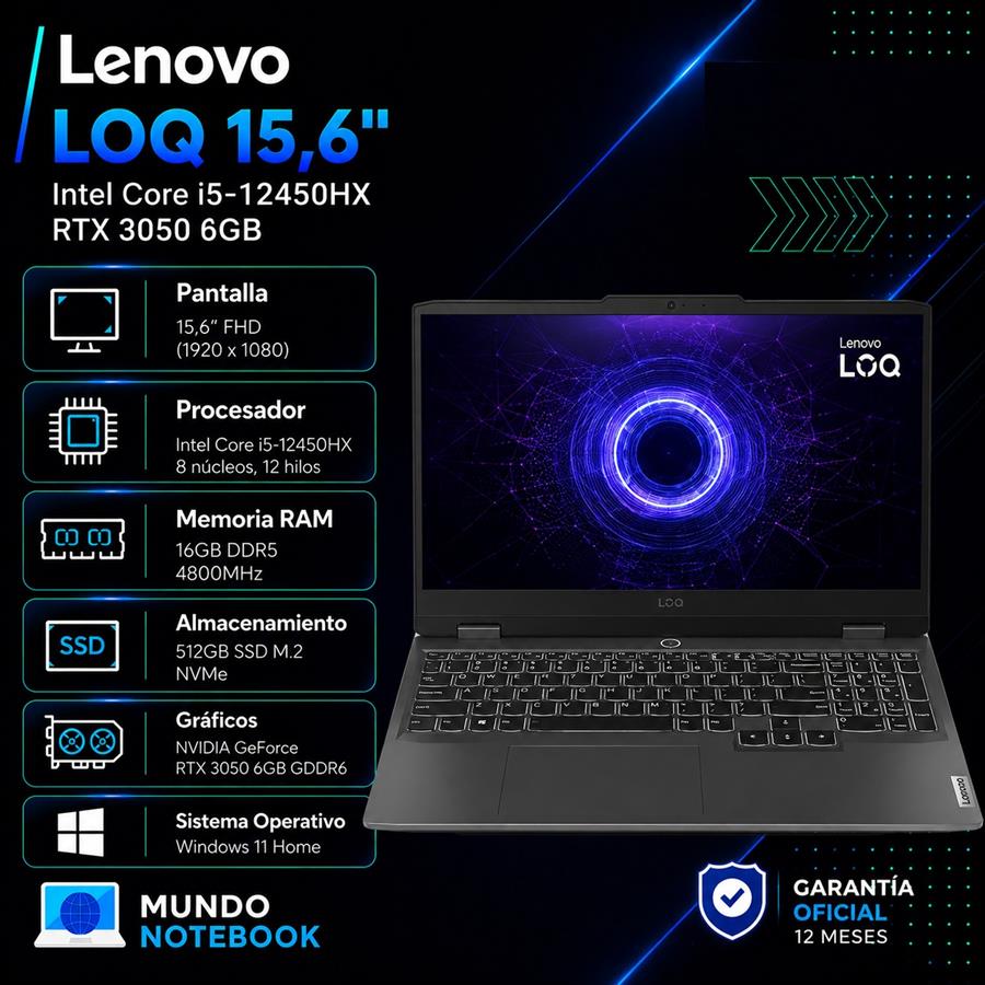 Lenovo LOQ 15,6" Intel Core i5-12450HX 16GB RAM 512GB SSD RTX 3050