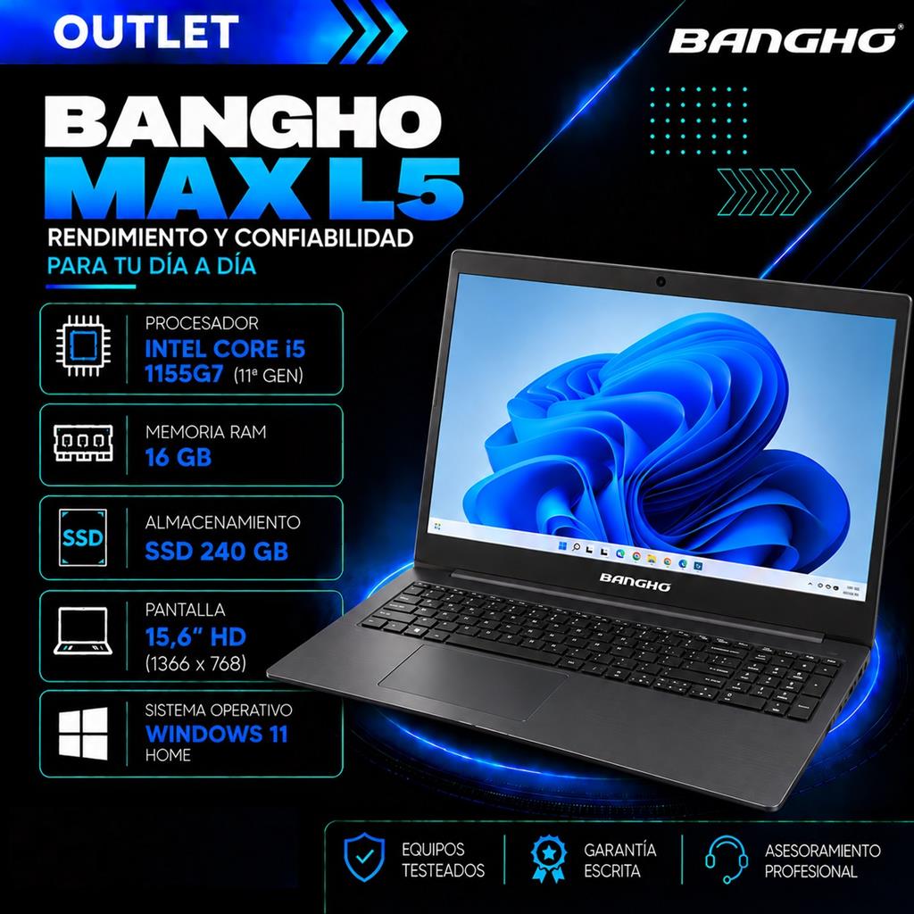 Banghó Max L5 Intel Core i5 11ª Gen 16GB RAM 256GB SSD Pantalla 15,6" HD