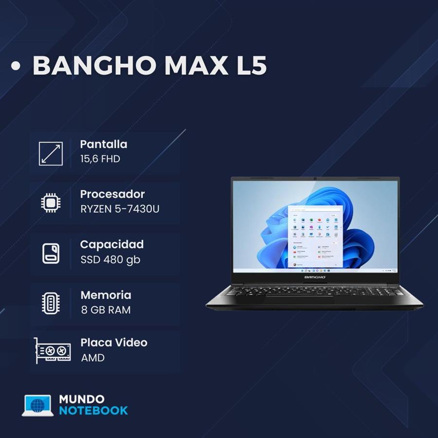 Banghó Max L5 Ryzen 5 7430U 8GB RAM 480GB SSD