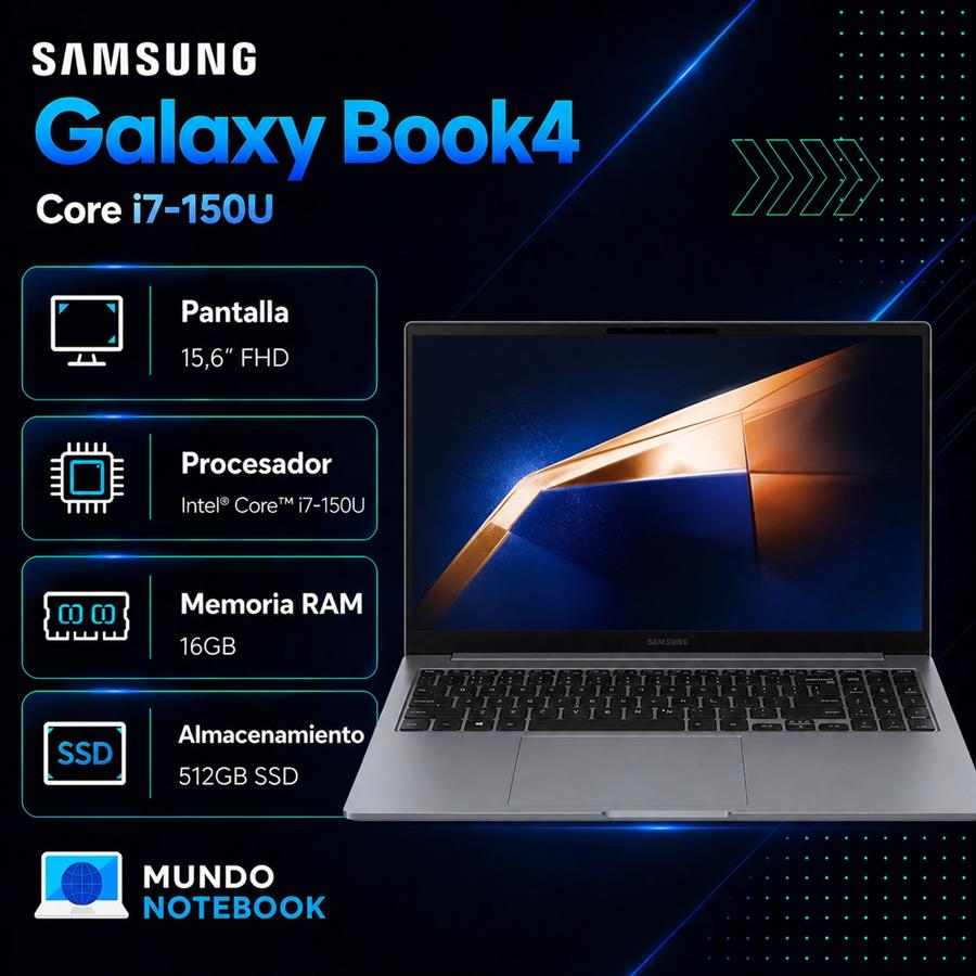 Samsung Galaxy Book4 i7-150U 16GB RAM 512GB SSD Pantalla 15,6" FHD