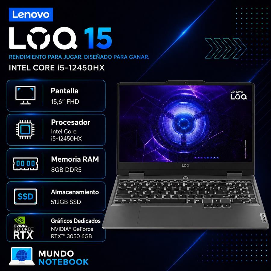 Lenovo LOQ 15,6" Intel Core i5-12450HX 8GB RAM 512GB SSD RTX 3050