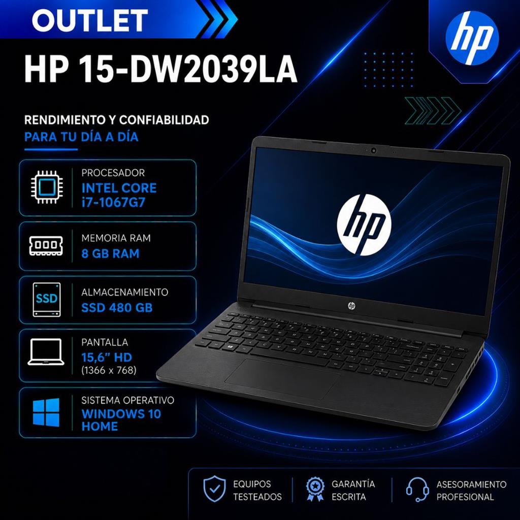HP 15-DW2039LA Intel Core i7-1065G7 8GB RAM 480GB SSD 15,6" HD