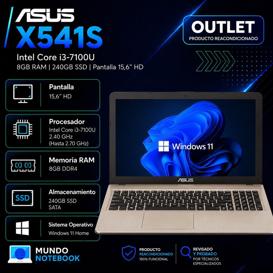 ASUS X541S Intel Core i3-7100U 8GB RAM 240GB SSD Pantalla 15,6" HD