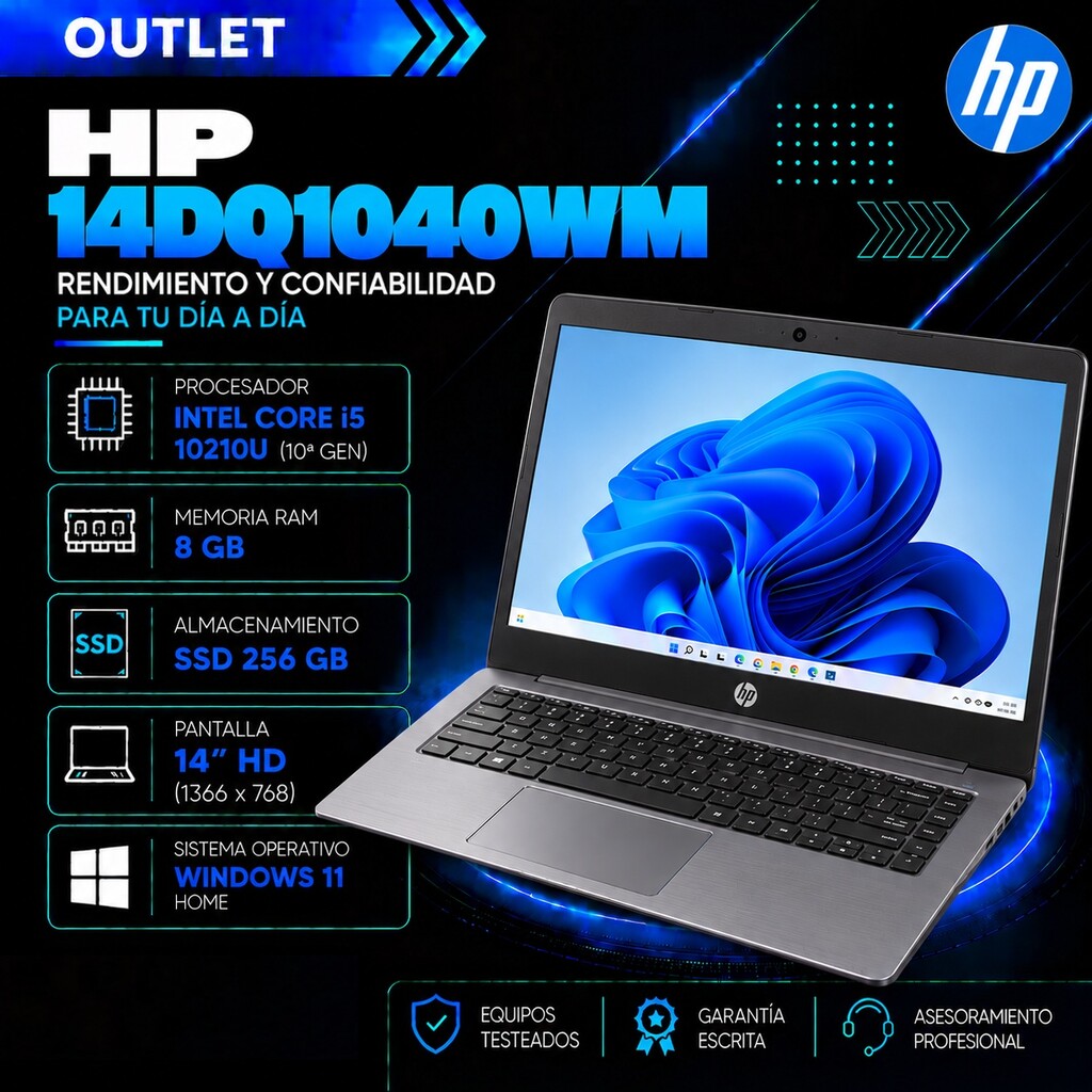 HP 14-DQ1040WM Core i5 10ma Gen 8GB RAM SSD 256GB 14" HD Windows 11