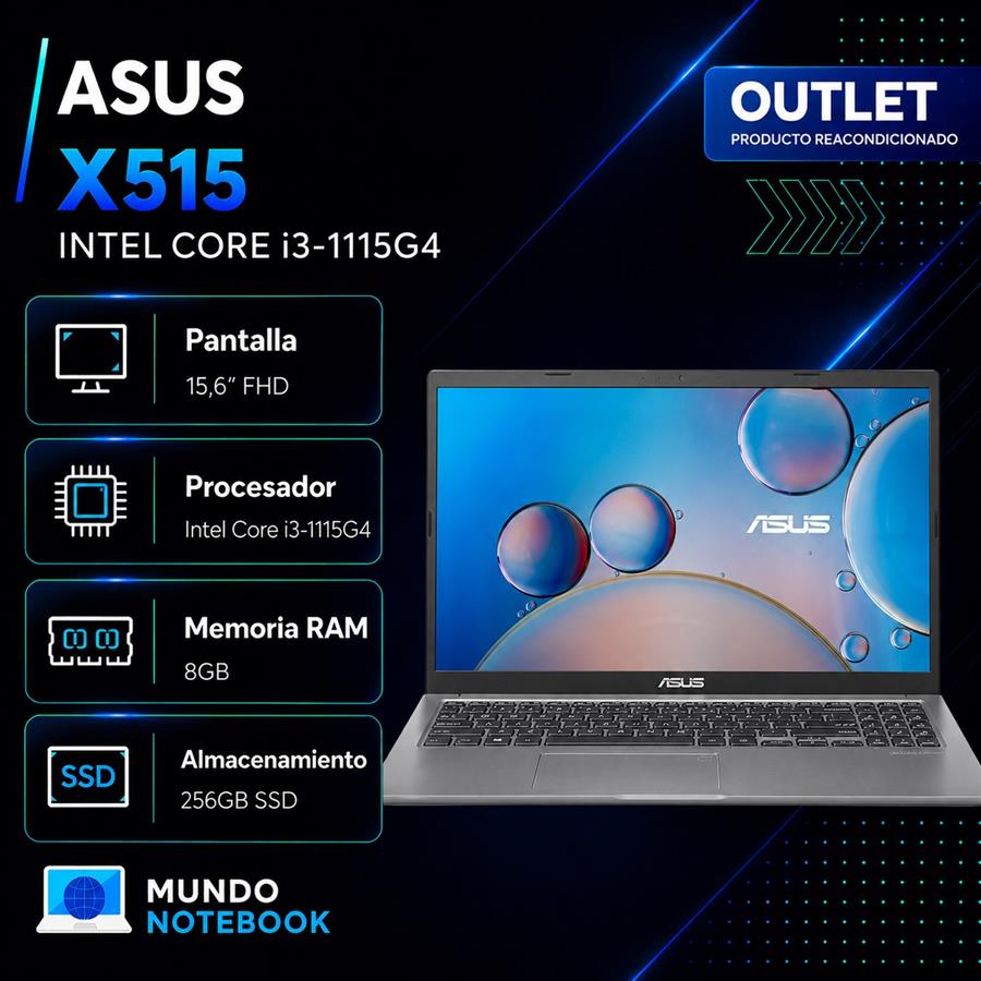 ASUS X515 Intel Core i3-1115G4 8GB RAM 256GB SSD Pantalla 15,6" FHD