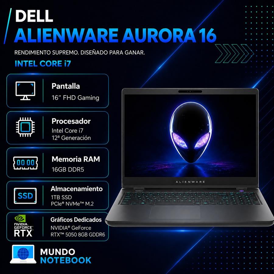 Dell Alienware Aurora 16 i7 16GB RAM 1TB SSD RTX 5050 8GB Pantalla 16" FHD Gaming