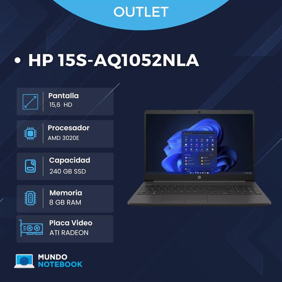 HP 15s-AQ1052NLA AMD 3020E 8GB RAM 240GB SSD Radeon 2GB Pantalla 15,6" HD