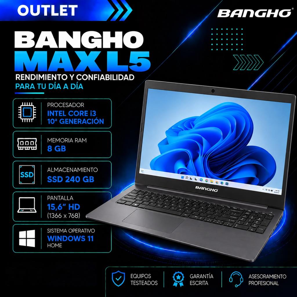 Banghó Max L5 Intel Core i3 10ª Gen 8GB RAM 240GB SSD Pantalla 15,6" HD Windows 11