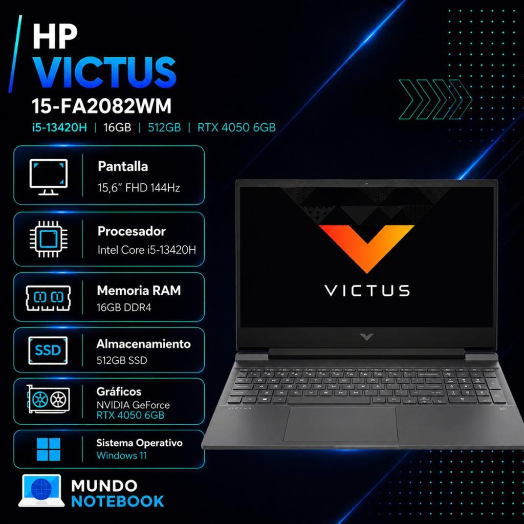 HP Victus 15-FA2082WM Gaming i5-13420H 16GB RAM 512GB SSD RTX 4050 6GB 15,6" FHD 144Hz