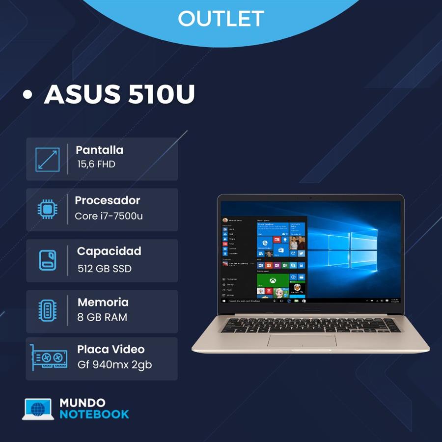 Notebook ASUS S510U Core i7 7500U 8GB RAM SSD 500GB + NVIDIA 2GB Dedicada