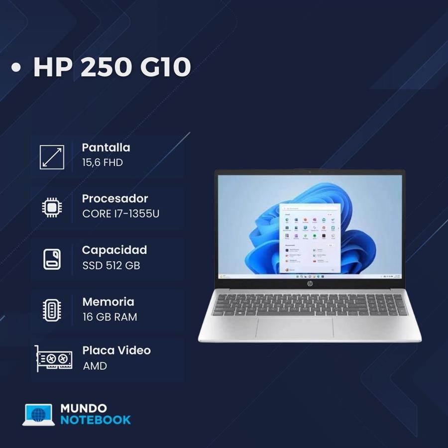 HP 250 G10 Intel Core i7-1355U 16GB RAM 512GB SSD Pantalla 15,6" FHD  Silver