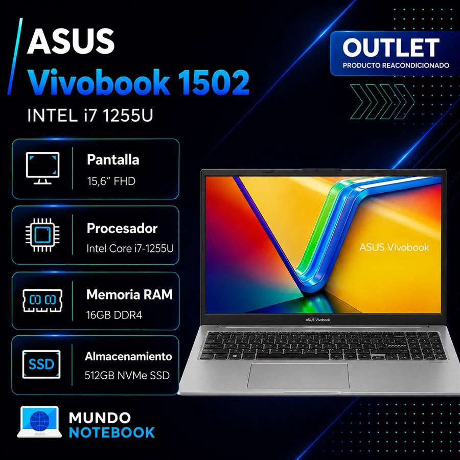 ASUS Vivobook 1502 Intel Core i7-1255U 16GB RAM 512GB NVMe Pantalla 15,6" FHD