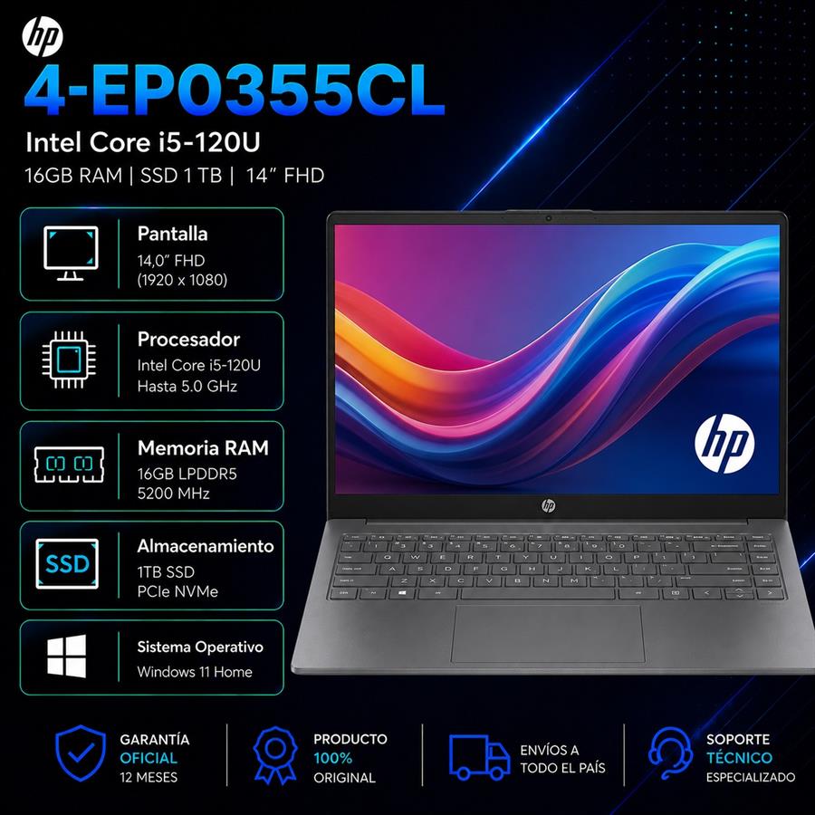 HP 14-EP0355CL Intel Core i5-120U 16GB RAM 1TB SSD Pantalla 14" FHD