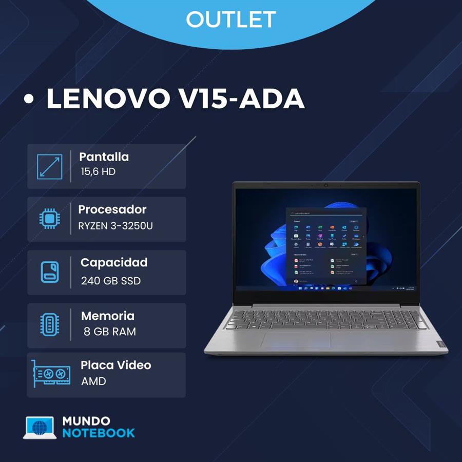 Lenovo V15-ADA Ryzen 3 3250U 8GB RAM 240GB SSD Pantalla 15,6" HD