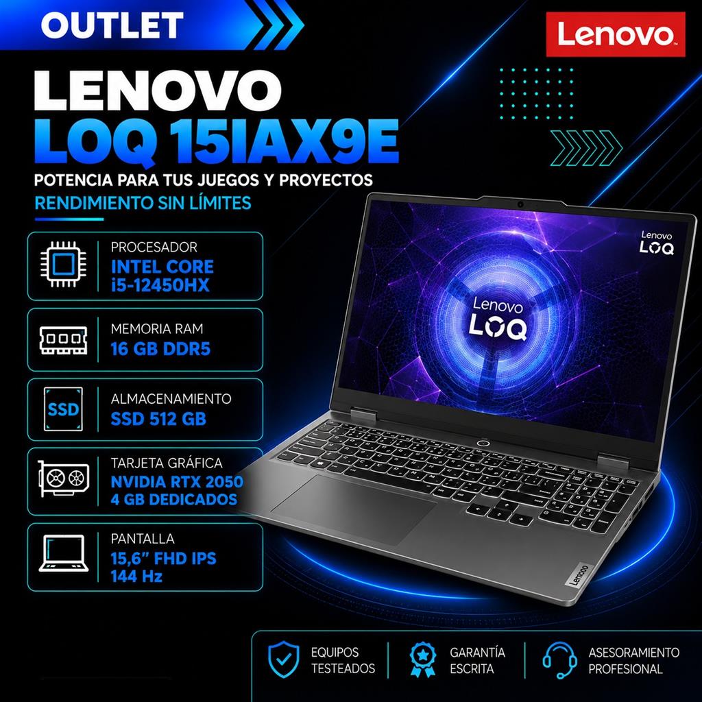 Lenovo LOQ Intel Core i5-12450HX 16GB DDR5 512GB SSD RTX 2050 4GB 15,6" FHD IPS 144Hz