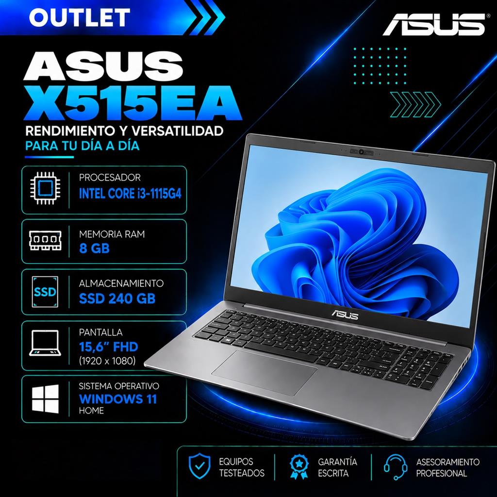 ASUS VivoBook X515EA Intel Core i3-1115G4 8GB RAM 240GB SSD 15,6" FHD Windows 11
