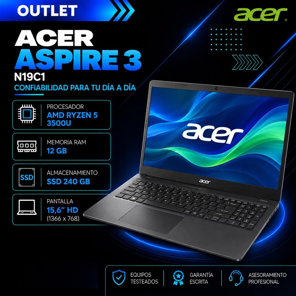 Acer Aspire 3 Ryzen 5 3500U 12GB RAM 240GB SSD Pantalla 15,6" HD