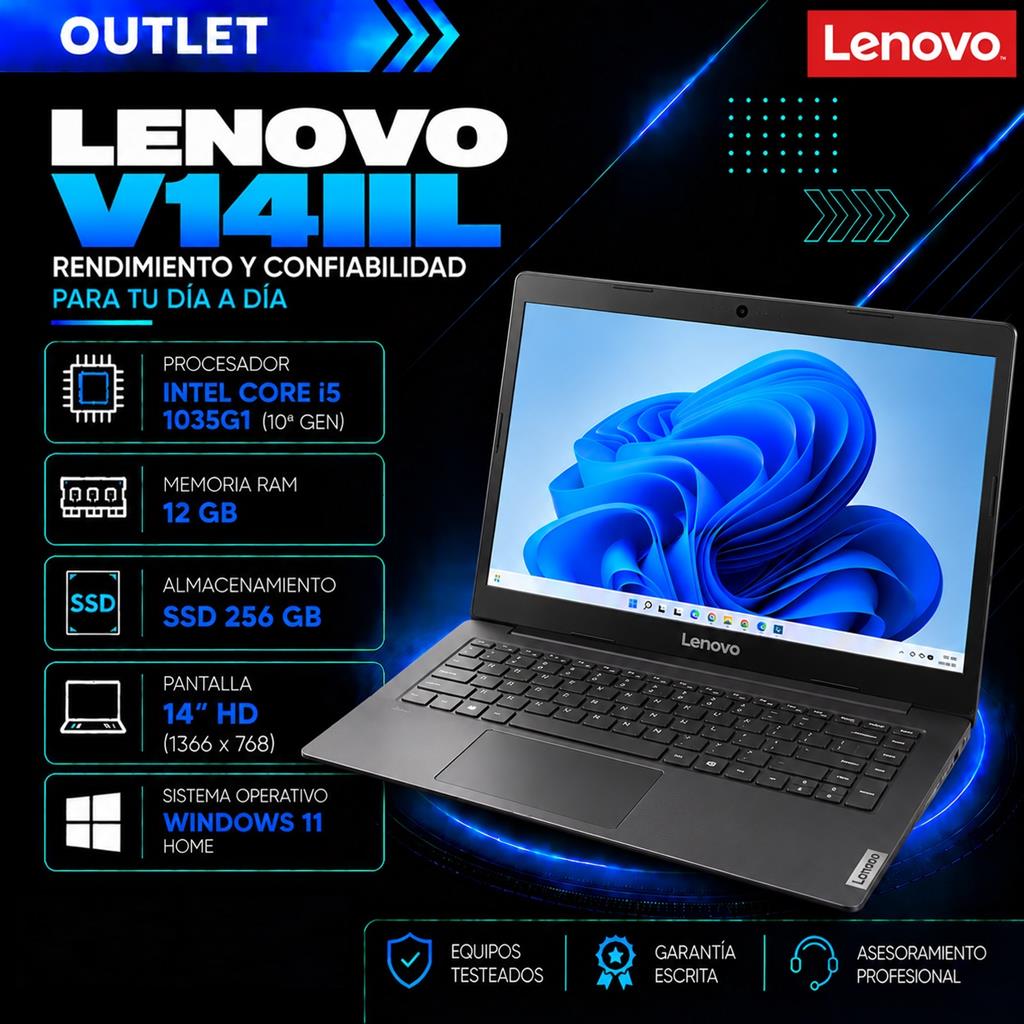 Notebook Lenovo V14-IIL Intel Core i5-1035G1 12GB RAM 256GB SSD Pantalla 14" HD Windows 11