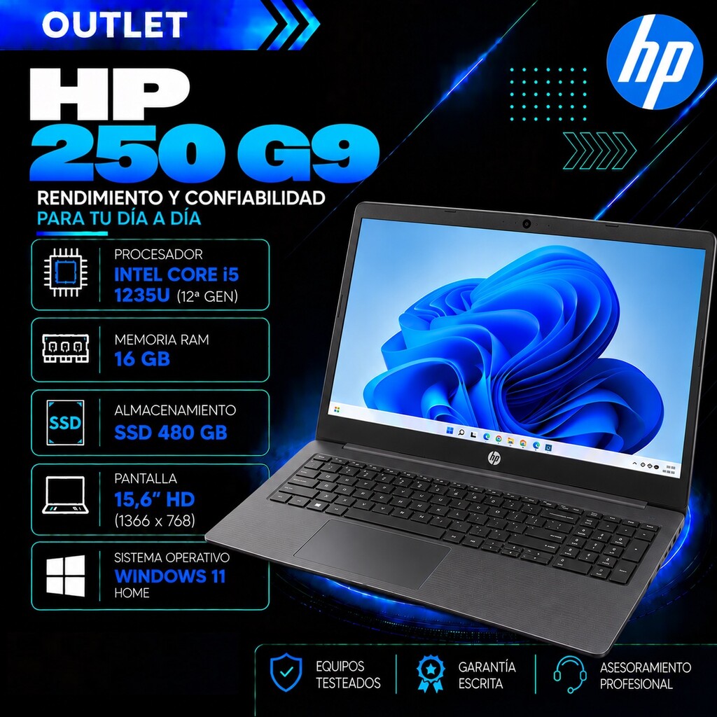 HP 250 G9 Core i5 12va Gen 16GB RAM 480GB 15,6" HD Windows 11